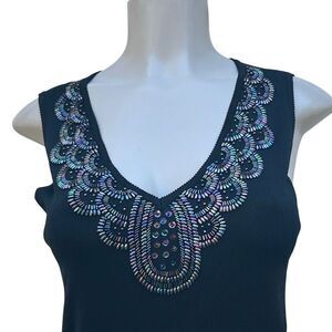 CAL Fashion Tank Top Women's Medium Black Sequin Aurora Borealis Embellished Rib